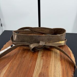 ADA Wrap Obi Belt Leather Metallic ruffle brown Gold tie classic wrap one size